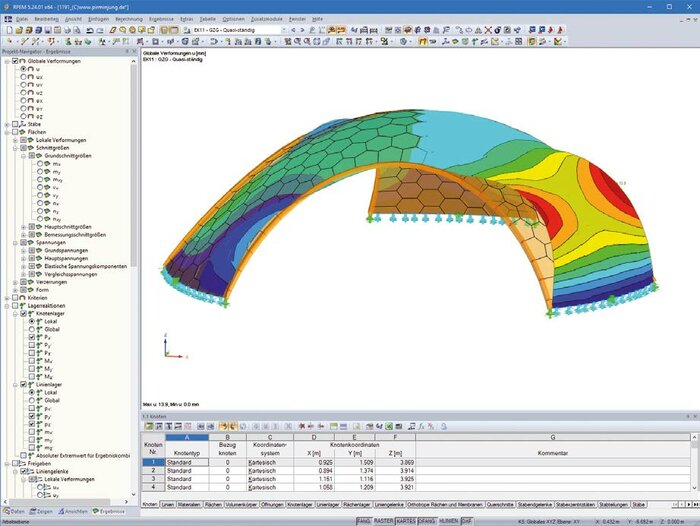 Verformungsbild des Holzpavillons in RFEM