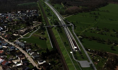 Das künftige Südportal des Tunnels in Rastatt-Niederbühl mit Blickrichtung Süden.