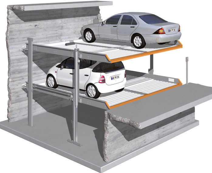 3D-Zeichnung der neuen MultiBase 2072i von Klaus Multiparking als Doppelbühne