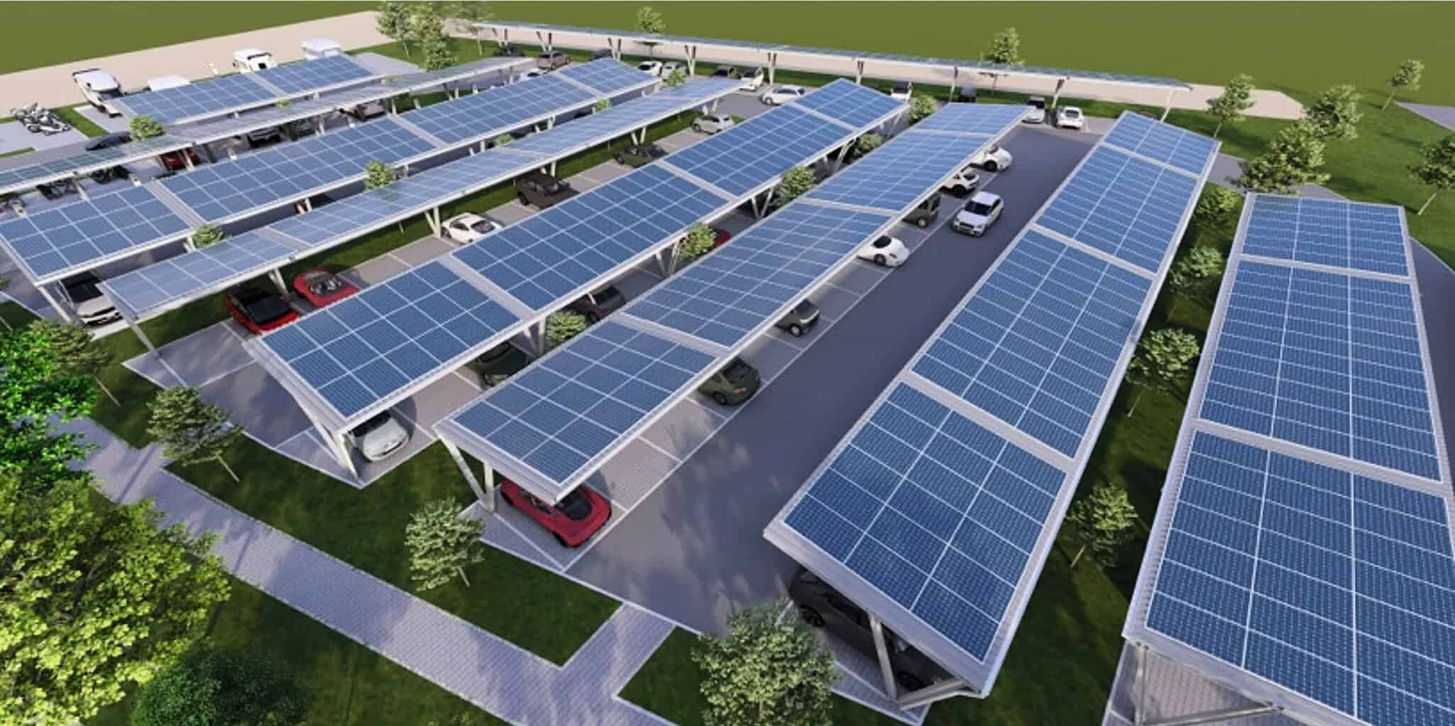 Lockere Anordnung der Parkreihen mit PV-Überdachung © Wi SOLAR GmbH